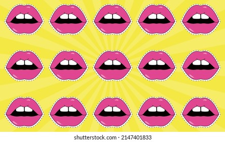 Labios sin fisuras. Arte pop. Fondo de labios cómicos. Vector