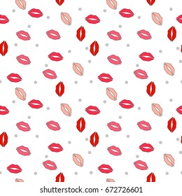 Lips seamless pattern. Red lips seamless pattern on white background. Vector illustration.