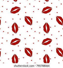 Lips seamless pattern. Red lips seamless pattern on white background. Vector illustration.