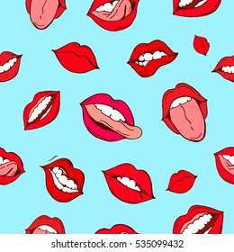 Lips seamless pattern. Trendy fabric backdrop, textile background. Vector Illustration