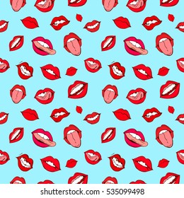 Lips seamless pattern. Trendy fabric backdrop, textile background. Vector Illustration.