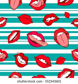 Lips seamless pattern. Trendy fabric backdrop, textile background. Vector Illustration.