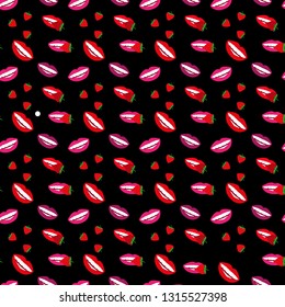 Lips seamless pattern.Red,pink lips,smiles on black background for paper design,gift wrapping paper,fabric,any surface design.Fashion,beauty design.eps 10.