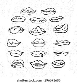 Lips set, attractive human mouths. Cartoon mouth icons. 
