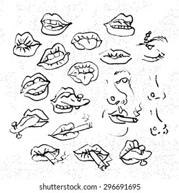 Lips set, attractive human mouths. Cartoon mouth icons.