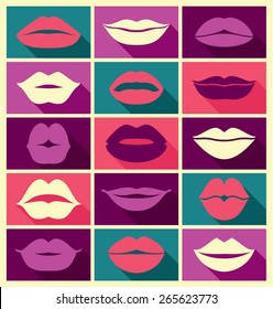 Lips set background of collage.