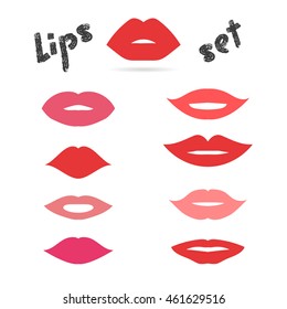 Lips set. Collection of vector women's mouths and multicolored lips icons. 