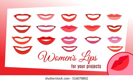 Lips set. design element. Women's mouths isolated on white. Vector illustration