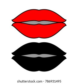 Lips set  icon red and black flat style