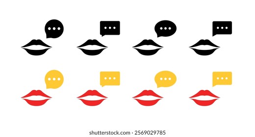 Lips set icons. Talking icons. Flat and silhouette style. Vector icons.