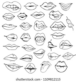 Set Hand Drawn Outlined Lips Different Stock Illustration 1657066843