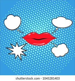 Lips with a set of speech bubbles in the style of pop art