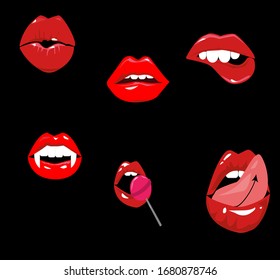 Lips Set Vampire Smile Licking Lollipop