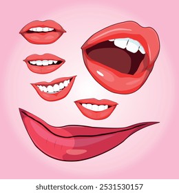 Conjunto de labios Mujer Arte vectorial rojo