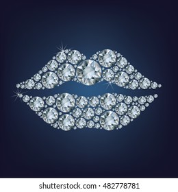 Lips shape made up a lot of diamond on the black background