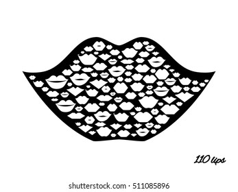 Lips shape made with vector kisses. Abstract smile