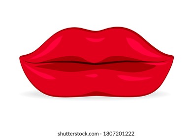Sofá en forma de lipa. Una mujer roja cómoda y aislada labra un icono en forma de sofá. Salón de estilo glamour sofá de cuero vista frontal. Vector interior diseño de mobiliario suave, decoración de salón y comodidad