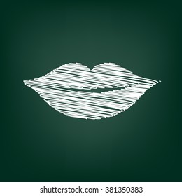 Lips sign. Flat style icon with scribble effect