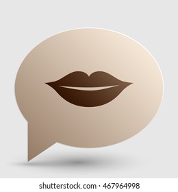 Lips sign illustration. Brown gradient icon on bubble with shadow.