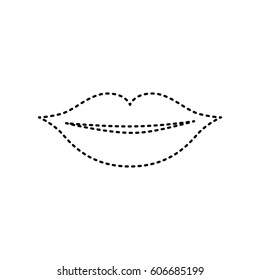 Lips sign illustration. Vector. Black dashed icon on white background. Isolated.