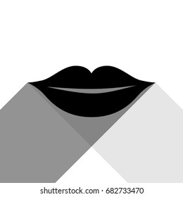 Lips sign illustration. Vector. Black icon with two flat gray shadows on white background.