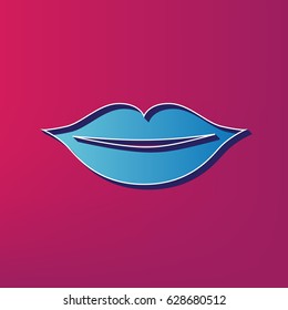 Lips sign illustration. Vector. Blue 3d printed icon on magenta background.
