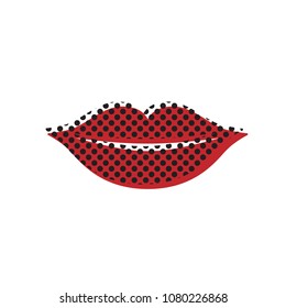 Lips sign illustration. Vector. Brown icon with shifted black circle pattern as duplicate at white background. Isolated.