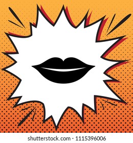 Lips sign illustration. Vector. Comics style icon on pop-art background.
