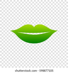 Lips sign illustration. Vector. Green gradient icon on transparent background.