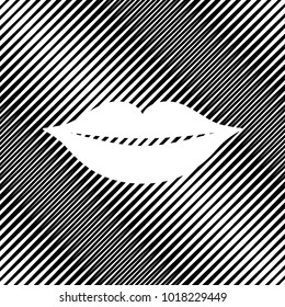 Lips sign illustration. Vector. Icon. Hole in moire background.