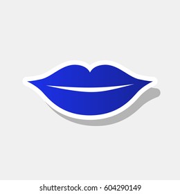 Lips sign illustration. Vector. New year bluish icon with outside stroke and gray shadow on light gray background.