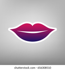 Lips sign illustration. Vector. Purple gradient icon on white paper at gray background.