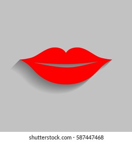 Lips sign illustration. Vector. Red icon with soft shadow on gray background.