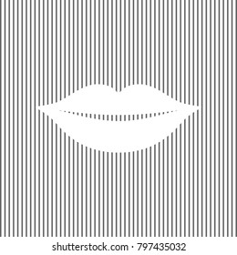 Lips sign illustration. Vector. White icon on grayish striped background. Optical illusion.
