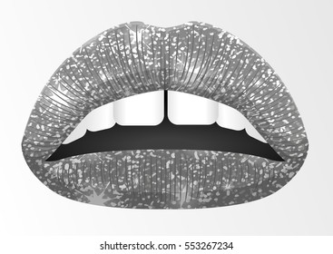 Lips, silver. Isolated background. Valentine's Day Vector illustration.
