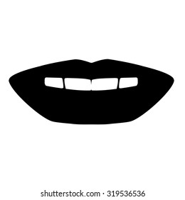 Lips. Simple lines. Ink drawing. Black and white.