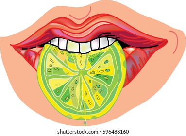 lips with a slice of juicy lemon