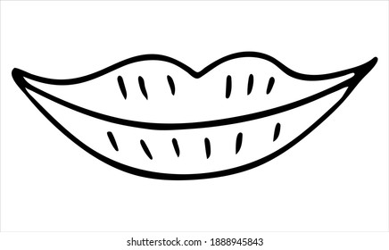 Lippen. Lächle. Einzeln handgezeichnete Vektorgrafik in Schwarz-Weiß. 