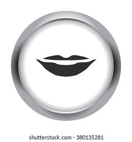 Lips smile simple icon on grey round background