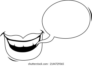 Lips with speech bubble. Vector black and white coloring page.