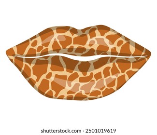 Lips with spotted giraffe print, stylish make up on part of face vector illustration for design