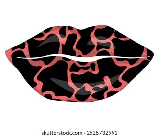 Lips with spotted pink cow print, stylish make up on part of face vector illustration for design