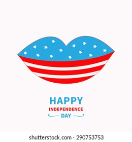 Lips with star and strip White background Happy independence day United states of America. 4th of July. Flat design Vector illustration