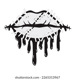 Lips Stitching V53 Patch Streetwear, Urban Design Black and White Colors Patch Commercial Use