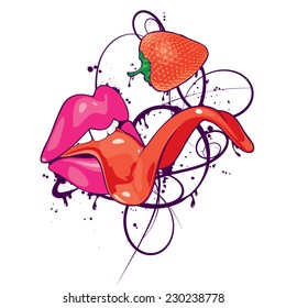 Lips and strawberry abstract vector