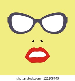 Lips with Sunglasses. Vector illustration