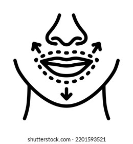 Lips surgery outline icons. Cosmetic surgery on lips with dotted lines. For plastic surgery clinic, medical and beauty publications. Vector Illustration.