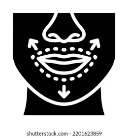 Lips surgery solid icons. Cosmetic surgery on lips with dotted lines. For plastic surgery clinic, medical and beauty publications. Vector Illustration.