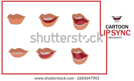 Lips Sync Set. Human lips Collection for lips Animation and synchronization. Sad, Smile, Angry, Laughing Mouth Vector Illustration.	