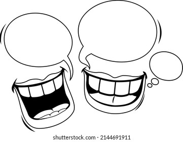 Lips talking and laughing. Vector black and white coloring page.